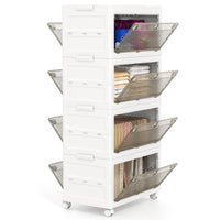 Collapsible Closet Storage Organizer with Wheels for Bedroom Living Room, Easy Assembly (4-Tier)