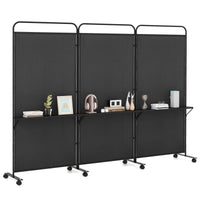 Giantex 3-Panel Folding Room Divider, 188cm Rolling Privacy Screen w/ 3 Metal Shelves, Lockable Wheels