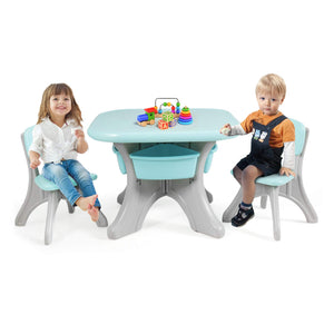 Kids Table Set, 3PCS w/ 1 Table & 2 Chairs & 4 Detachable Storage Boxes