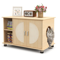 Cat Litter Box Enclosure w/Sisal Scratching Doors, Adjustable Metal Feet