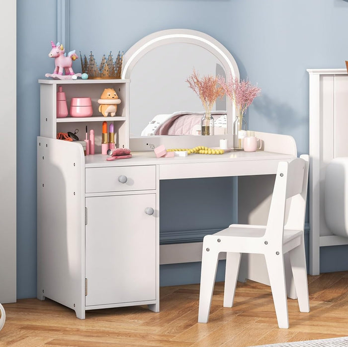 Makeup Table and Chair Set with Acrylic Mirror and 2-Colour LED Lights