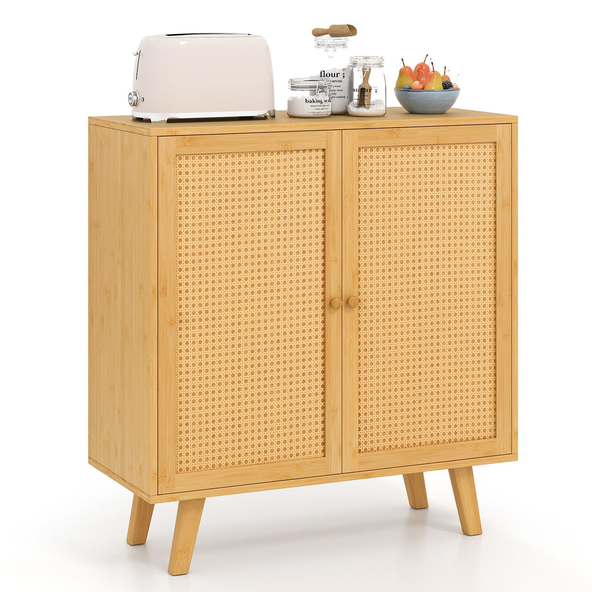 Bamboo Buffet Cabinet Boho Sideboard Storage Cabinet with Doors