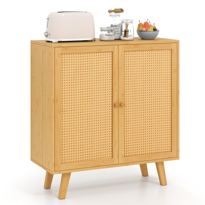Bamboo Buffet Cabinet Boho Sideboard Storage Cabinet with Doors