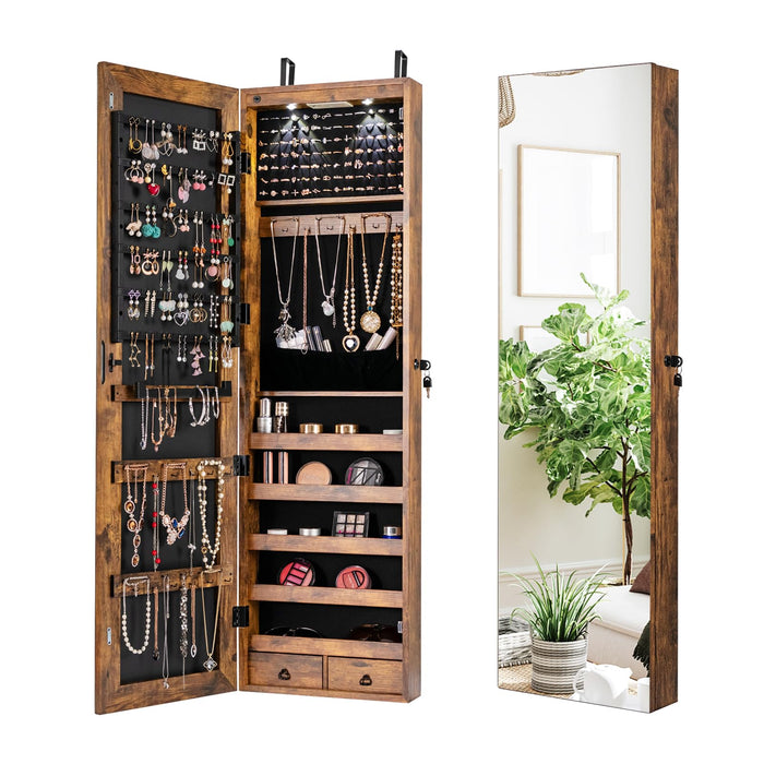 Mirror Jewelry Armoire, Wall Mounted/Over Door Jewelry Organizer