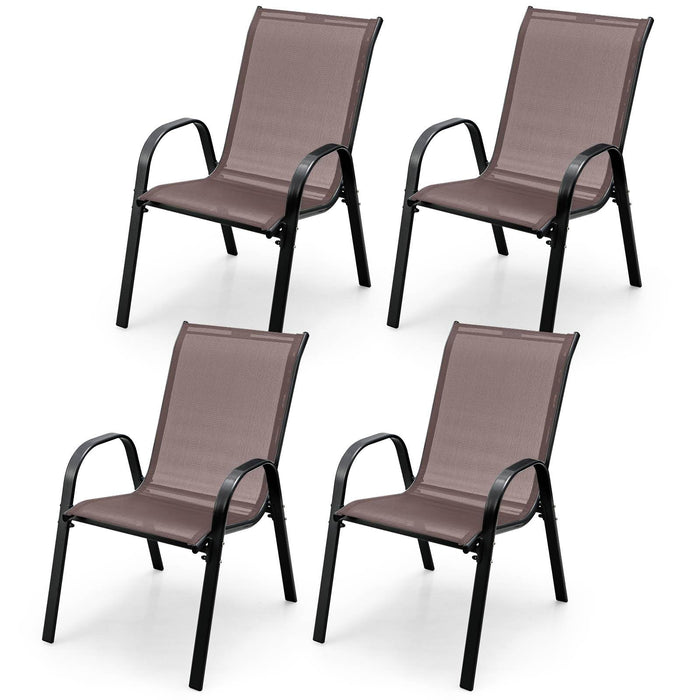 Set of 4 Outdoor Patio Chairs, Stackable Armchair with Weather-Resistant Fabric