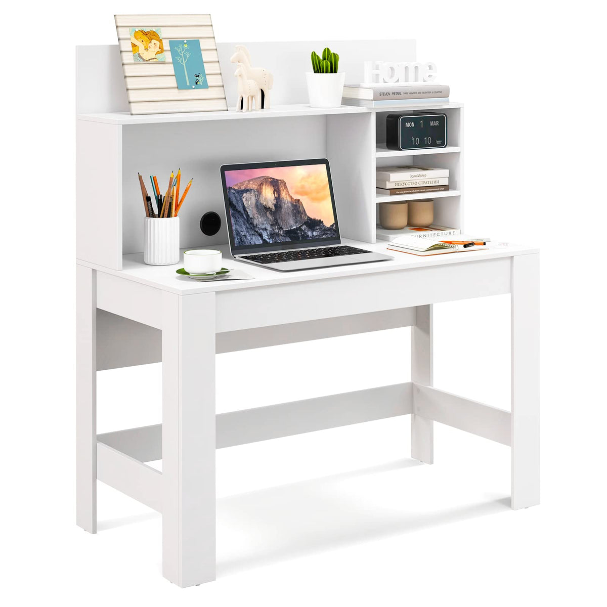 Giantex 120cm Computer Desk with Bookshelf, Home Office Writing Desk with Anti-Tipping Kits & Cable Management Hole