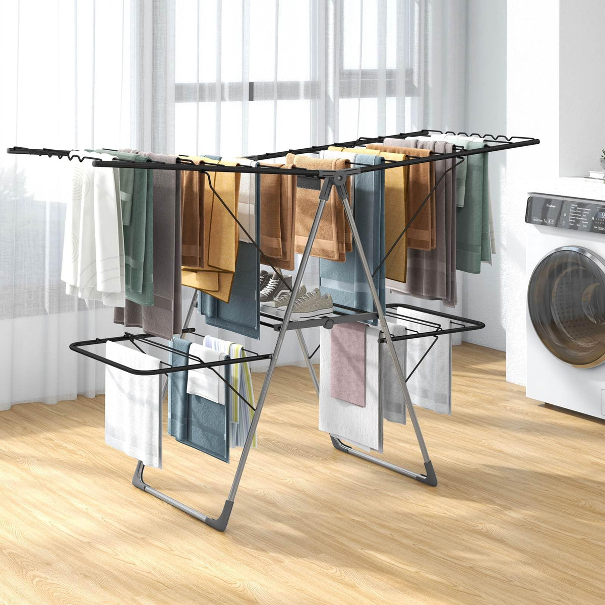 2-Tier Foldable Clothes Drying Rack Clothing Laundry Rack Airer Dryer Stand