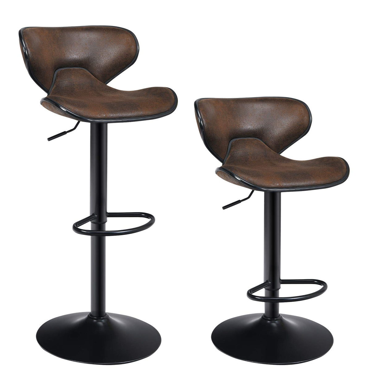 Giantex Bar Stools Set of 2, Swivel Counter Chairs with Backrest, Footrest & Larger Base, Retro Brown