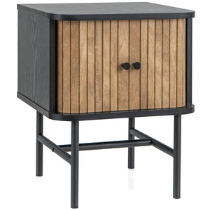 Giantex Nightstand with Sliding Doors, Mid-Century Modern Bedside Table with Storage Cabinet