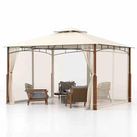 3.6M x 3M Outdoor Patio Gazebo with Netting and 2-Tier Canopy Roof