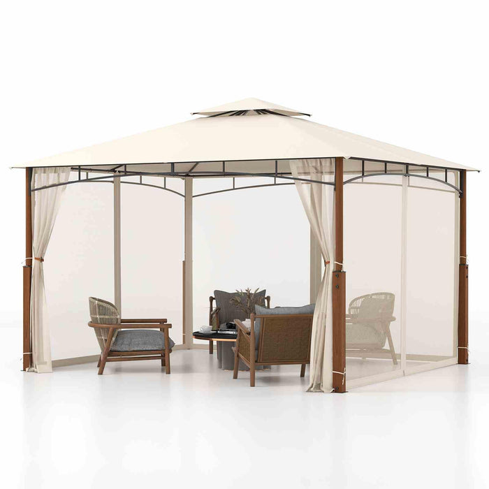 3.6M x 3M Outdoor Patio Gazebo with Netting and 2-Tier Canopy Roof