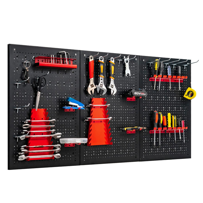 3PCs Pegboard Wall Organizer Board Kit Metal Toolboard Wall Hanging Rack w/25 Accessories Kitchen Garage