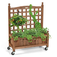 Giantex Mobile Plant Raised Bed, Solid Wood Planter Bed w/ High Lattice Trellis