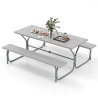 Outdoor Picnic Table Bench Set with HDPE Tabletop and Umbrella Hole
