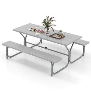 Outdoor Picnic Table Bench Set with HDPE Tabletop and Umbrella Hole