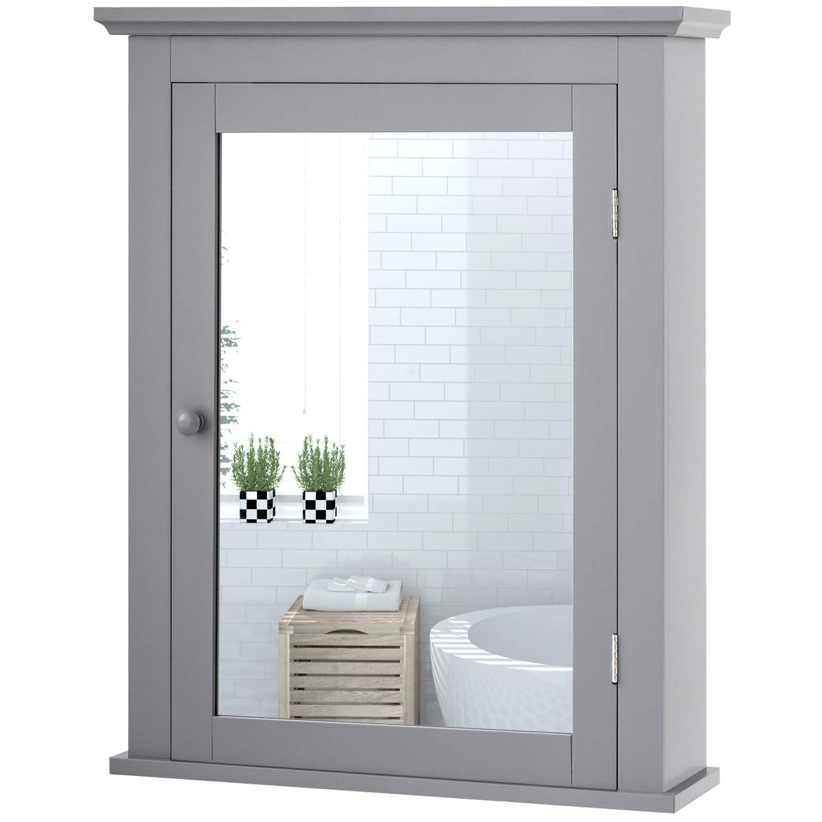 Bathroom Cabinet W/Mirror, Mirror Cabinet W/5-level Height-Adjustable Shelf, Wood Wall Cabinet