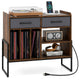 Large Record Player Stand with 2 Fabric Drawers and Adjustable Shelf for Living Room and Office
