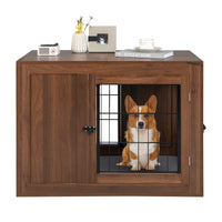 Furniture Dog Crate, Pet Crate End Table w/Cushion, Double Doors, Mesh, Indoor Use Dog Cage House