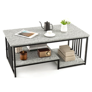 Giantex Faux Marble Coffee Table, Rectangular 2-Tier Center Table with Open Storage Shelf