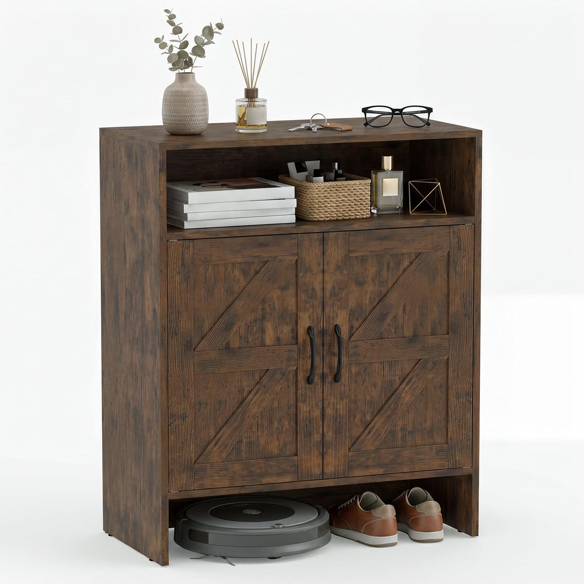 Giantex Shoe Cabinet with 2 Barn Doors, Modern Narrow Shoe Storage Cabinet