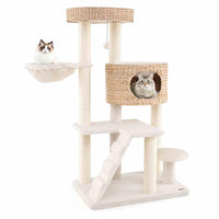 Cat Tree for Indoor Cats, Modern Cat Tower w/Cattail Fluff Condo & Top Perch, Sisal Scratching Posts, Hanging Basket