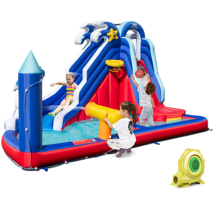 Dolphin Theme Kids Bounce House Water Park w/Long Slide