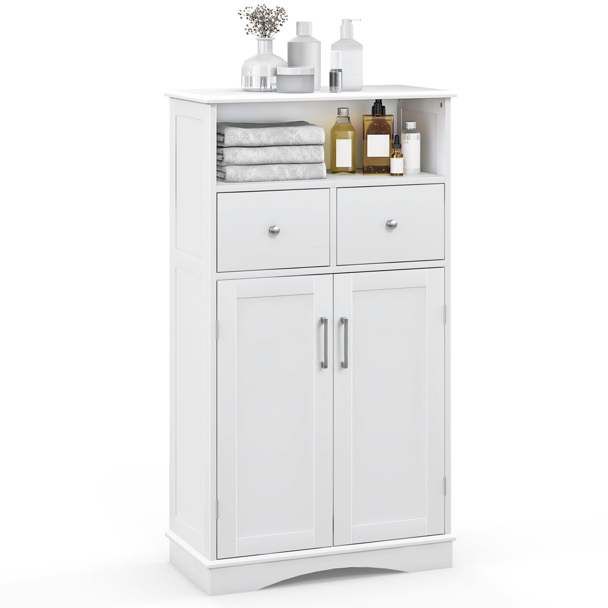 Giantex Bathroom Floor Cabinet Freestanding Storage Cabinet with 2 Doors