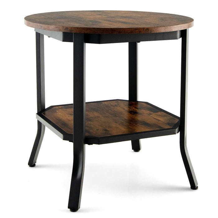 Giantex Round End Table, 2-Tier Industrial Side Table