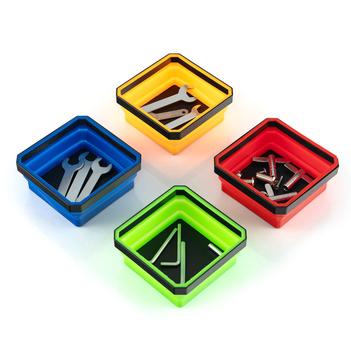 4 Pack Magnetic Foldable Parts Tray Set, Collapsible Bowl Set for Screws