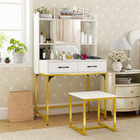 80 CM Wide Vanity Desk with Mirror and Stool Power Outlets