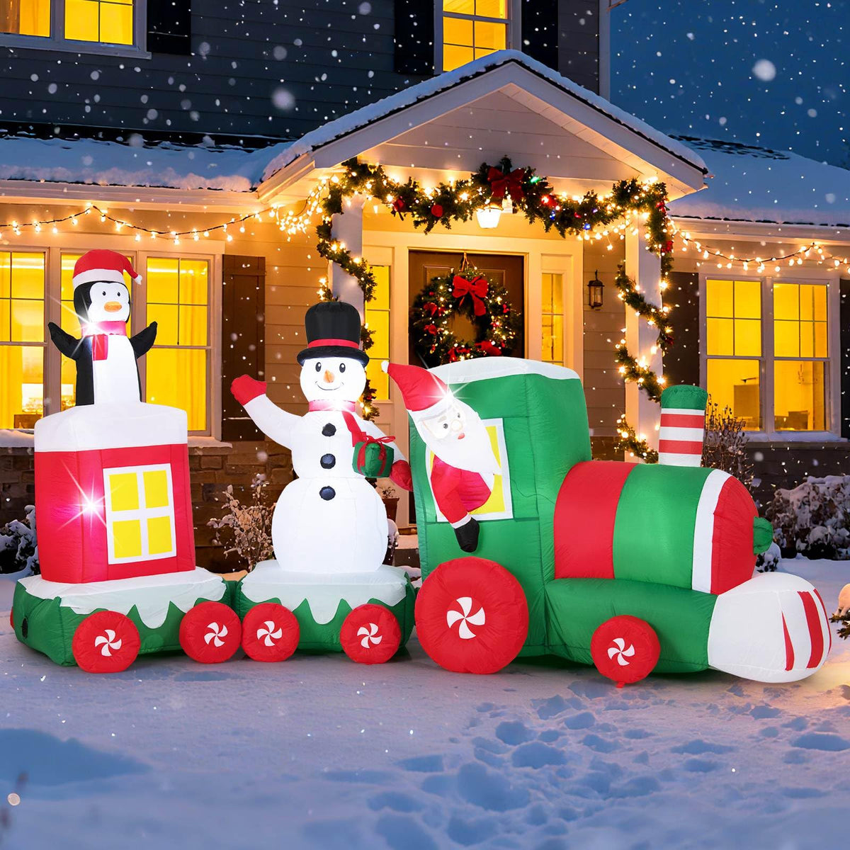 3.5m Christmas Inflatables Train with Snowman and Gift Box