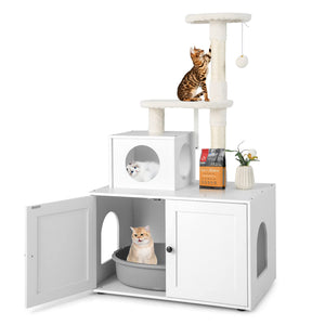 Cat Tree with Litter Box Enclosure 2-in-1 Modern Cat Tower with Cat Condo