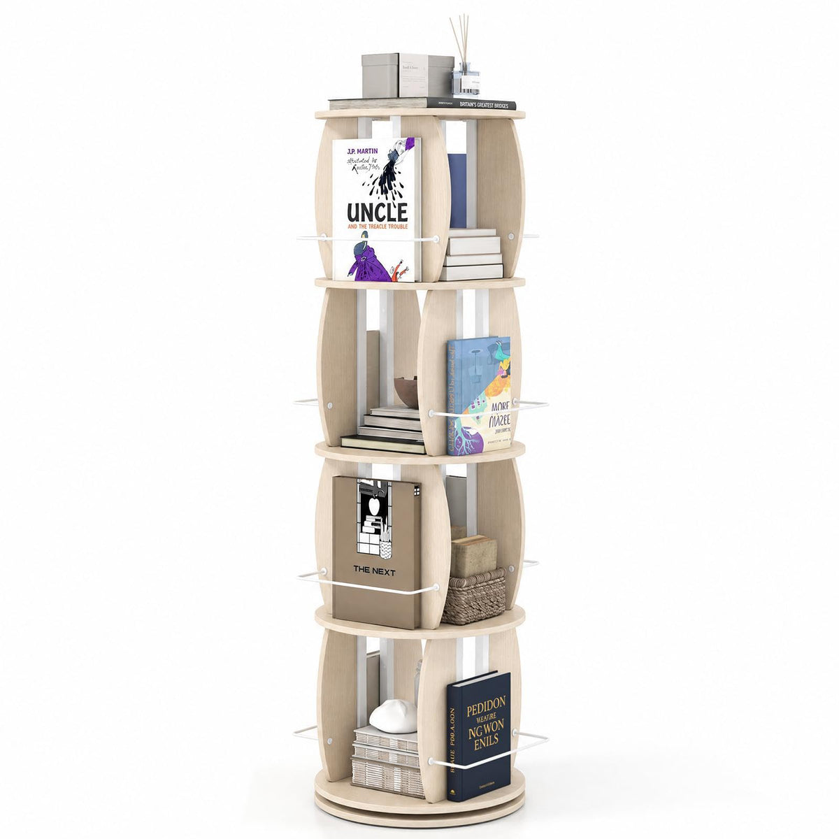 Giantex 4-Tier Rotating Bookshelf Tower with Display Stands
