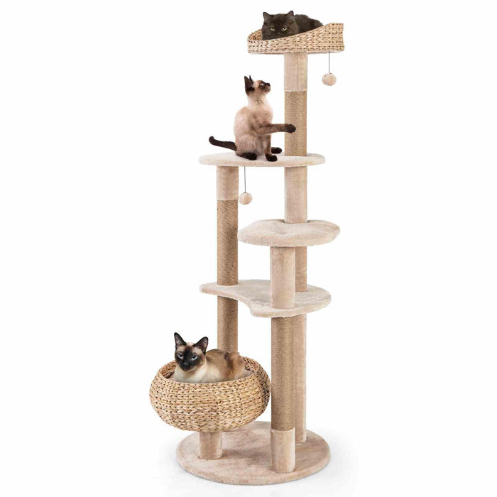 164cm Cattail Cat Tower, 6-Layer Cat Activity Center