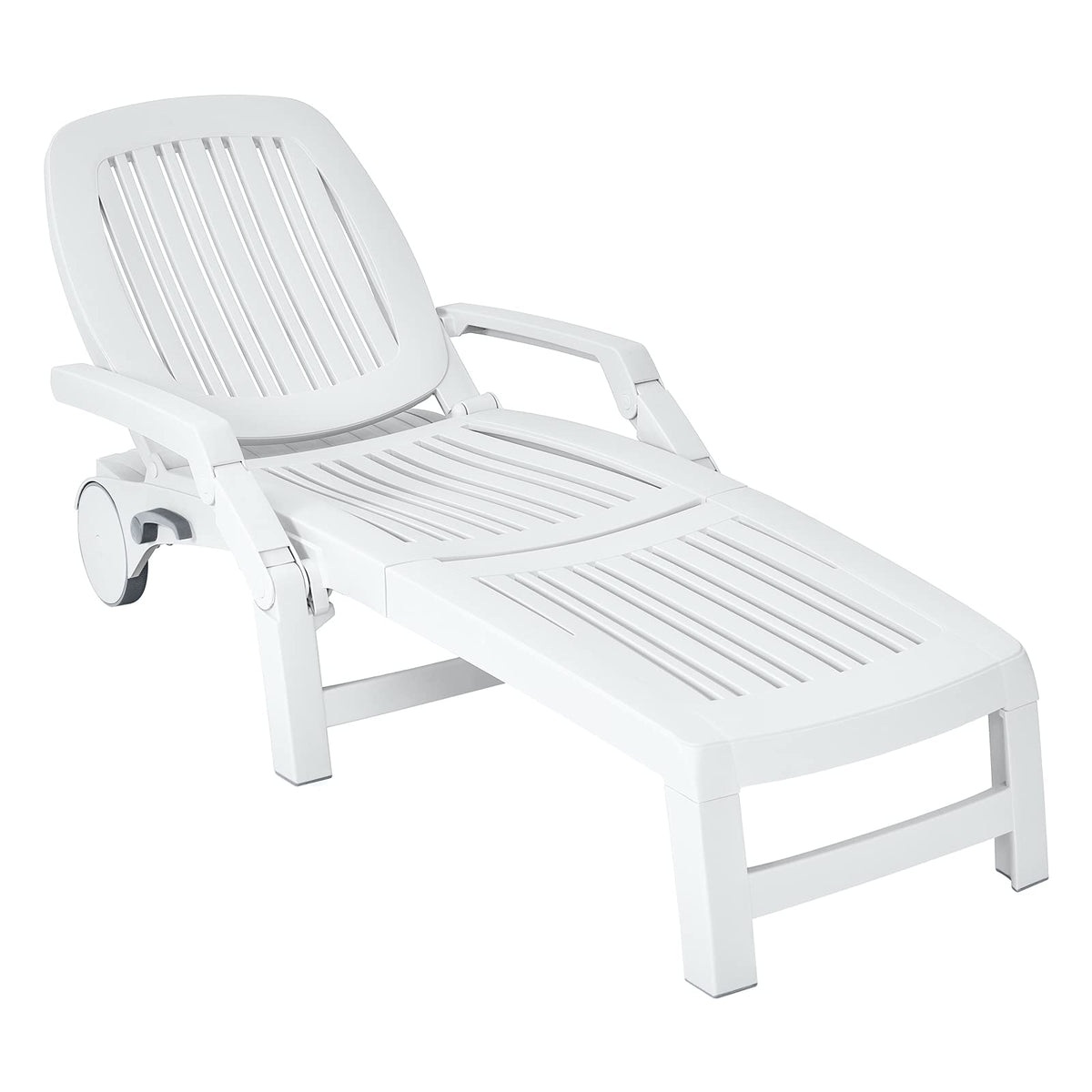 Outdoor Chaise Lounge Chair, 5-Position Adjustable Recliner with Storage Box and Flexible Wheels