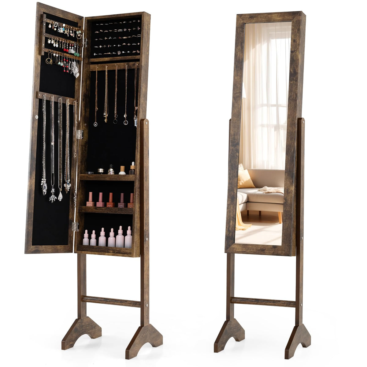 Giantex Freestanding Jewelry Armoire Cabinet, Tall Jewelry Organizer with Velvet Lining