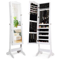 Giantex Jewelry Storage Armoire, Freestanding Jewelry Cabinet w/ Full-length Mirror, White