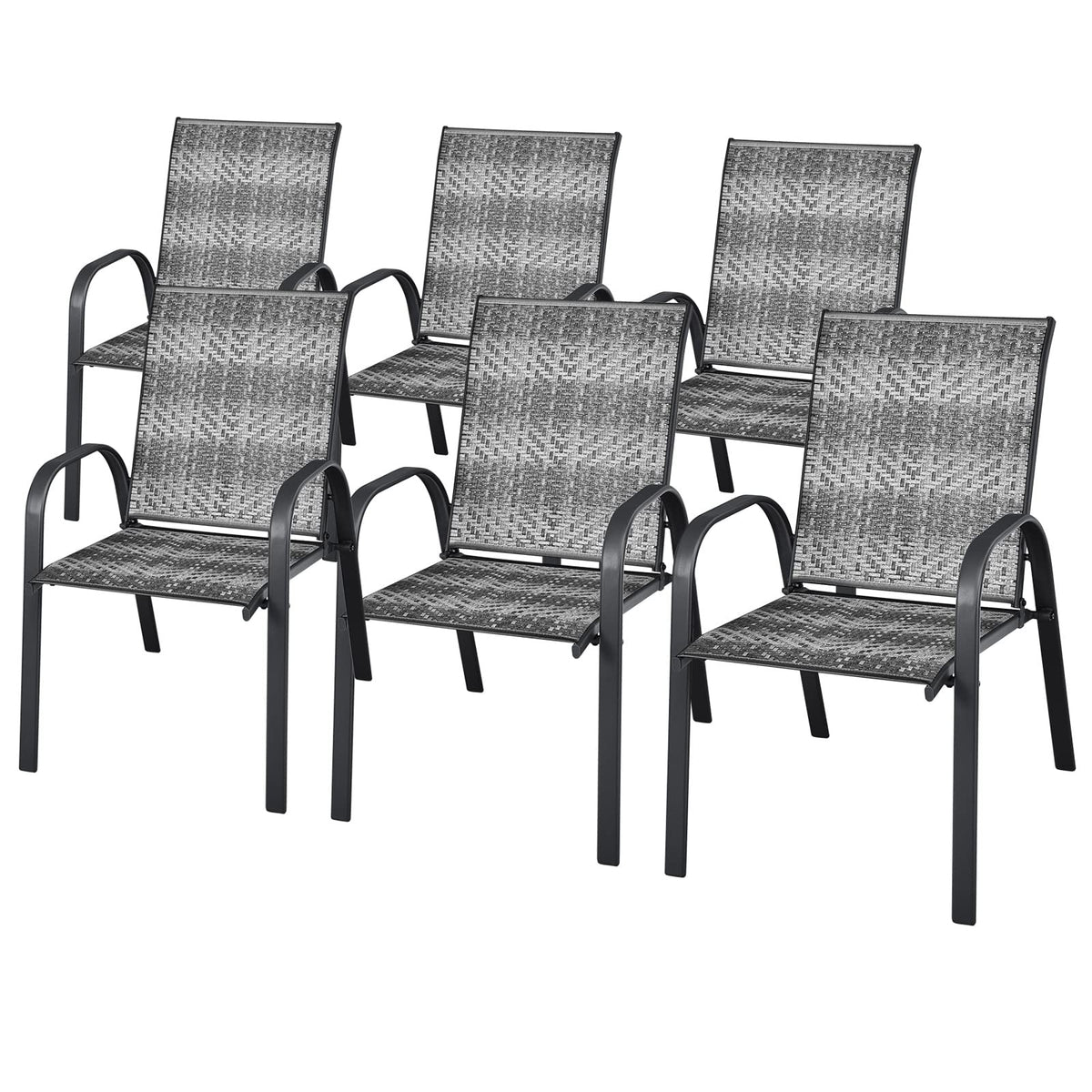 Set of 6 Outdoor PE Wicker Stackable Chairs for Garden & Yard & Deck & Lawn