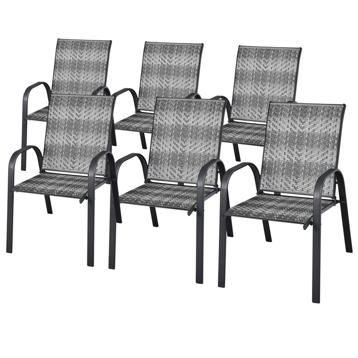 Set of 6 Outdoor PE Wicker Stackable Chairs for Garden & Yard & Deck & Lawn
