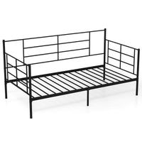 Single Daybed 2-in-1 Sofa Bed w/Arms & Back Metal Slat Support Living Room Black