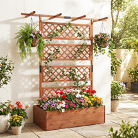 185cm Planter Box with Trellis and Flat Roof for Climbing Plants