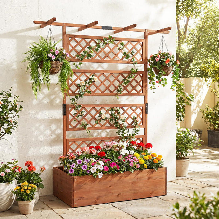 185cm Planter Box with Trellis and Flat Roof for Climbing Plants