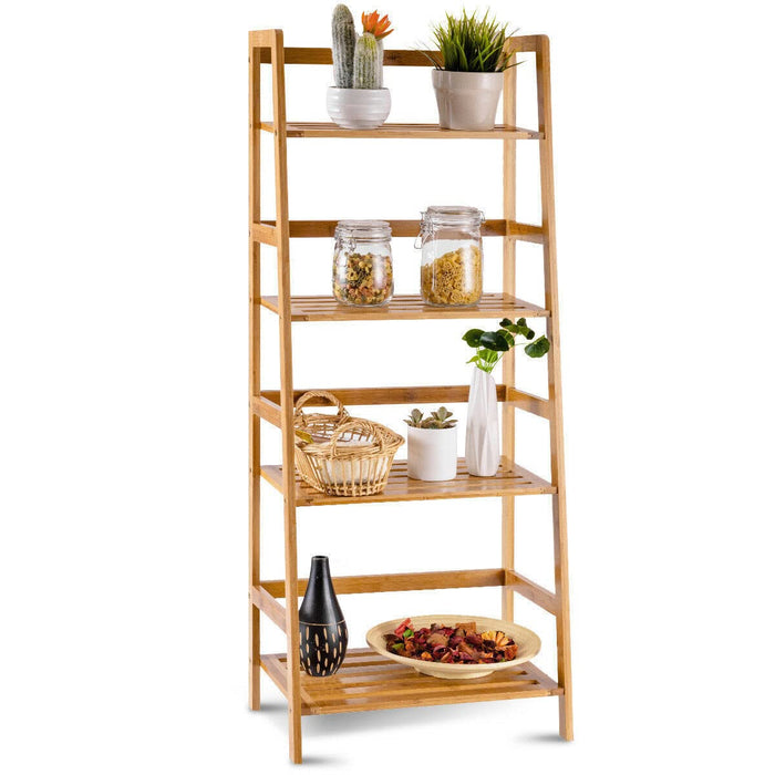 Giantex 4-Tier Bamboo Plant Shelf, Multipurpose Flower Ladder Stand, Potted Plant Display Rack
