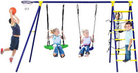 5-in-1 Outdoor Backyard Kids Swing Set with A-Shaped Metal Frame