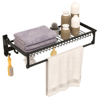 Giantex Foldable Bathroom Towel Rack, Wall Mounted Towel Shelf w/Adjustable Towel Bar & Movable Hooks