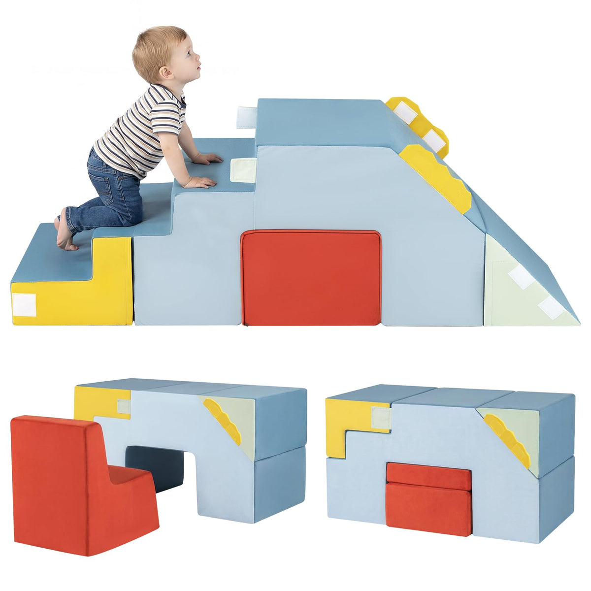 Kids Climb & Crawl Playset, Toddler Climber with Slide & Stairs, Soft Foam Blocks