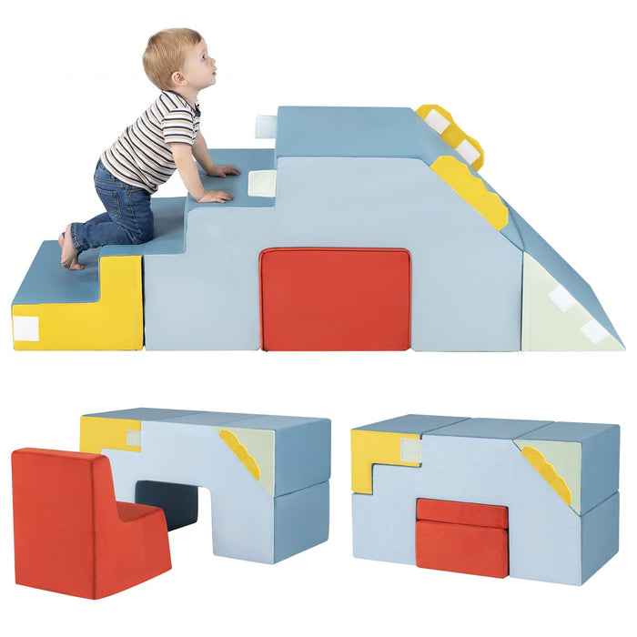 Kids Climb & Crawl Playset, Toddler Climber with Slide & Stairs, Soft Foam Blocks