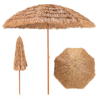 8 FT Thatched Tiki Umbrella, Hawaiian Style Outdoor Hula Umbrella w/8 Metal Ribs