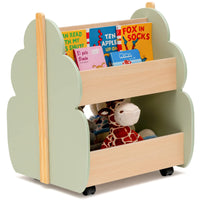 Kids Wooden Bookshelf with Universal Wheels and 2-Tier Storage Shelf