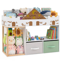 Kids Bookshelf with Stuffed Animal Storage and Fabric Drawers